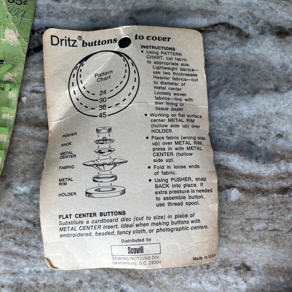 VTG Dritz Scovill buttons to cover Size 24 (5/8”)  & Size 30 Lightweight NonRust - Picture 3 of 3